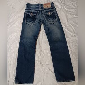 True Religion Blue Bootcut Jeans with Distressed Look